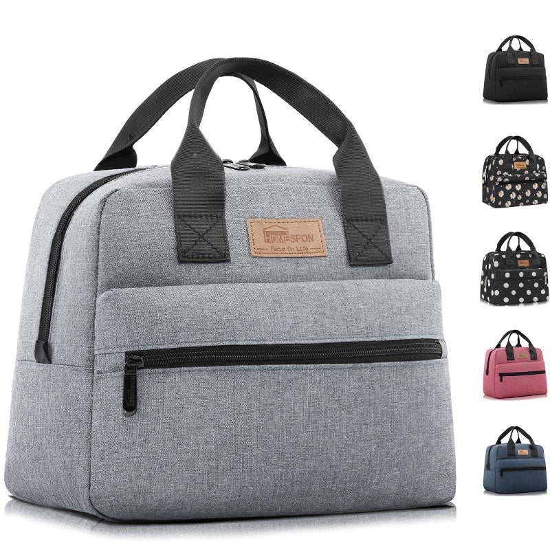 HOMESPON Insulated Lunch Bag for Women Men Lunch Box Cooler Lunch Tote for Work Picnic (Grey) - Image 1